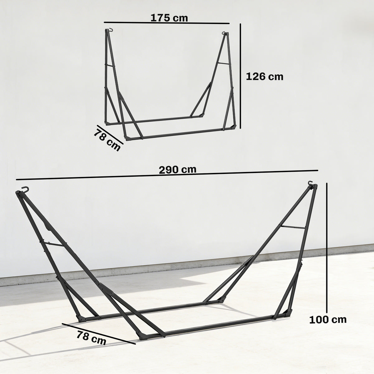 Hängemattengestell für Hängematte verstellbar klappbar tragbar Hängemattenständer mit Tragetasche 290x78x100 cm Schwarz
