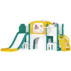 7-in-1 Rutschenset f¨¹r Kleinkinder, Basketballkorb, Froschdesign, Kletterger¨¹st, Schaukelsitz, f¨¹r drinnen und drau?en, Gelb+Gr¨¹n