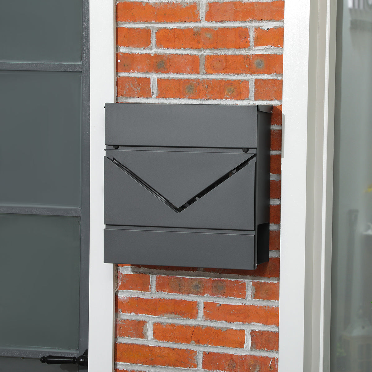 Briefkasten mit Deckel, 2 untere Abflussl?cher, Stahl, mit Schloss, Grau