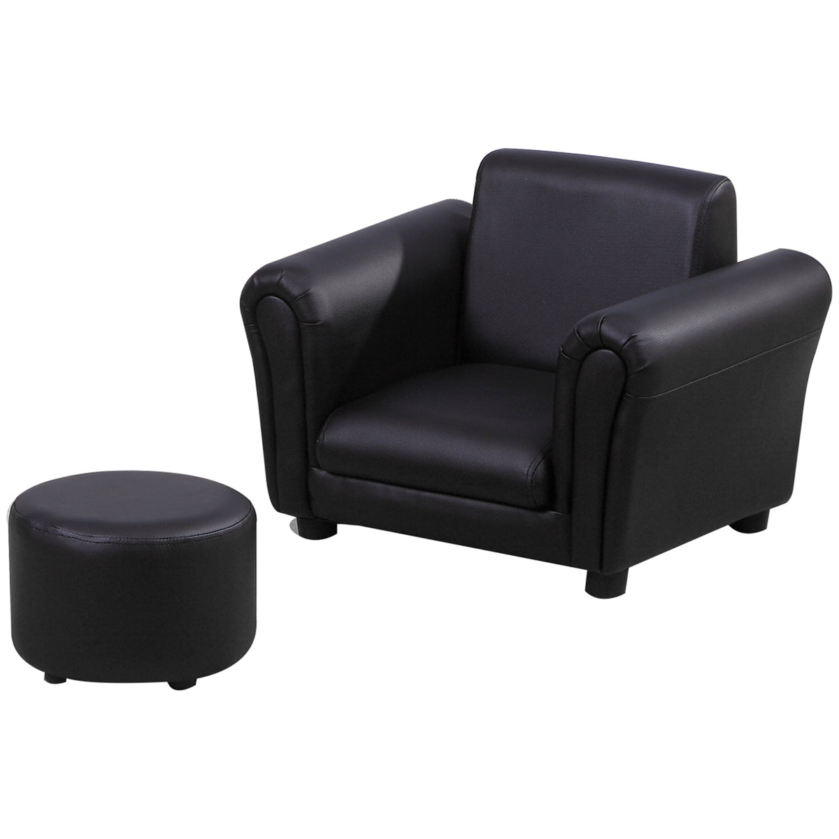 Kindersessel mit Fußhocker Kindercouch Kindersofa Minisofa für 1,5-3 Jahre Kinder Kindermöbel Holz Schwarz 54 x 42 x 41 cm