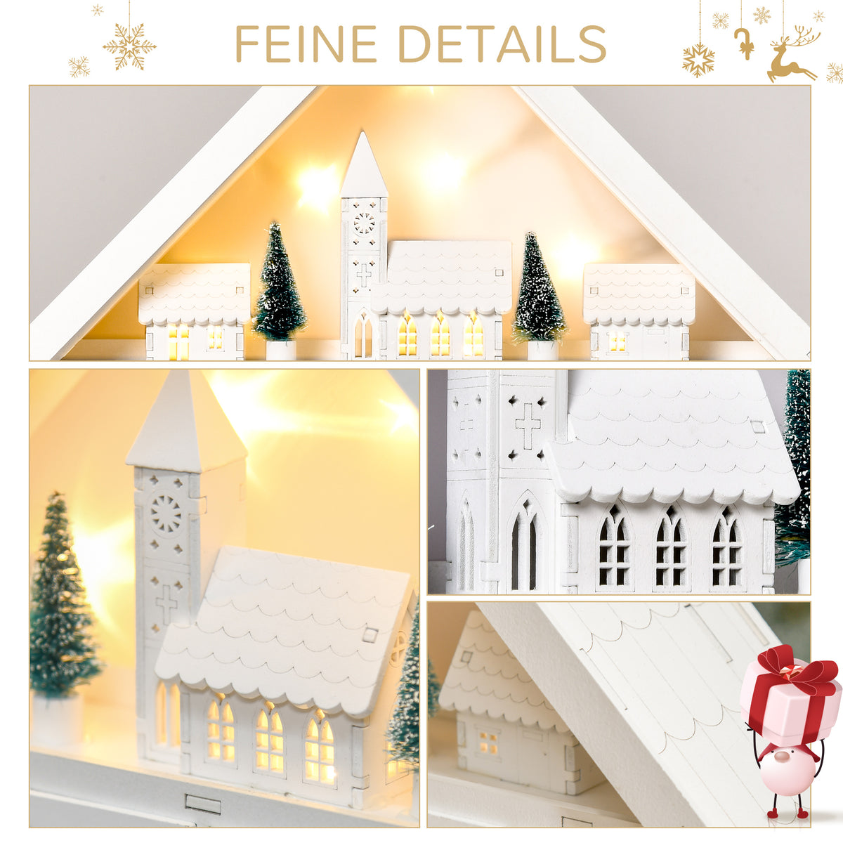 Adventskalender Weichnachtsdekoration Weihnachtsdeko, 24 Schubladen, LED-Lichter, 39 cm x 9 cm x 42 cm, Weiß + Grün