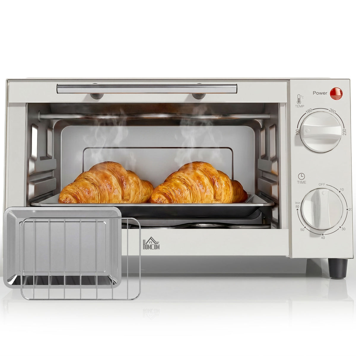 Minibackofen, 9 L Mini-Ofen mit Backblech, Grillrost, mit einstellbarer Temperatur und Garzeit, Edelstahl, Cremewei?