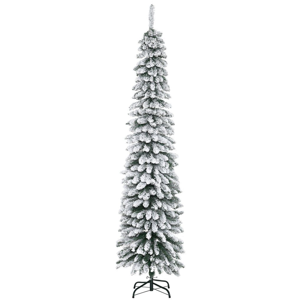 Künstlicher Weihnachtsbaum, schneebedeckt, schmales Design, feuerfest, 210 cm, Grün/Weiß