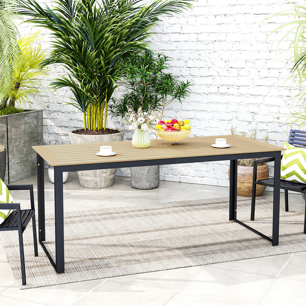 Gartentisch Metall 175x78 cm Wetterfest Balkontisch mit Holzoptik, rutschfest Esstisch Schwarz
