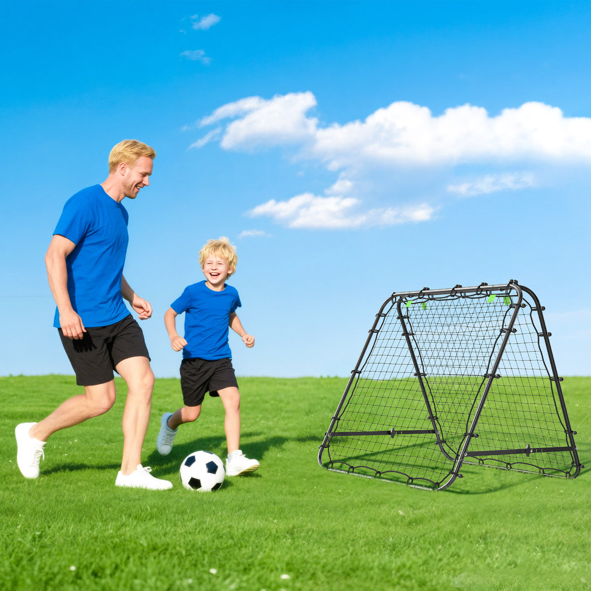 Double Sided Football Rebounder Net, Football Rebound Goal with Five Adjustable Angles, Black