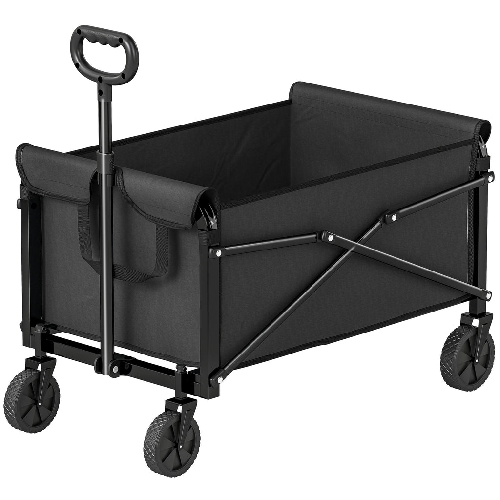 81L Festival Trolley on Wheels, Compact Garden Folding Trolley Cart with Adjustable Handle 80L Black