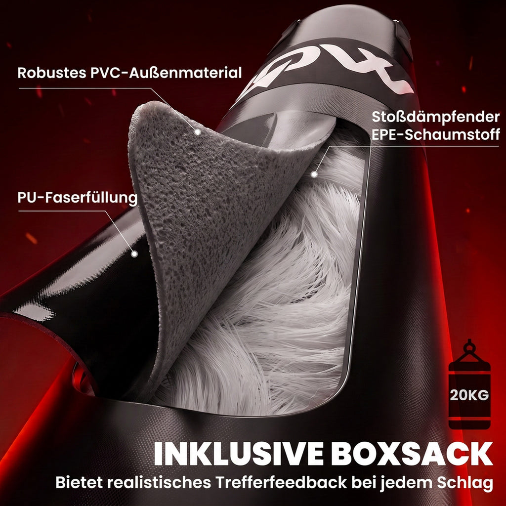 Boxsackständer Freistehender Boxsackhalter mit Boxsack Bungee-Seil 360° Kette U-basis Hantelscheibenhalterung Stahl