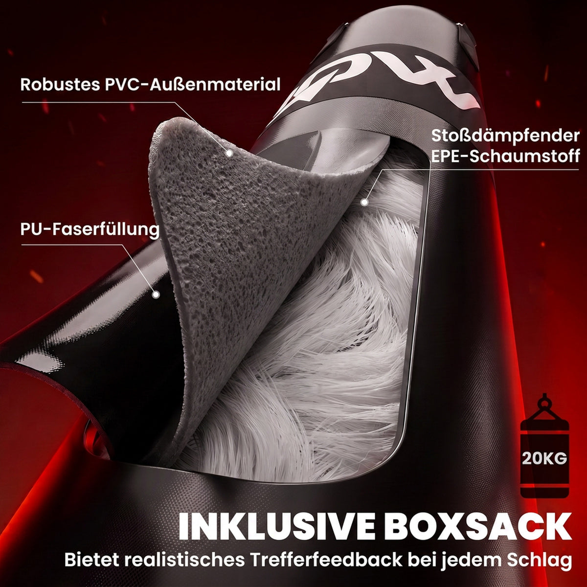 Boxsackständer Freistehender Boxsackhalter mit Boxsack Bungee-Seil 360° Kette U-basis Hantelscheibenhalterung Stahl