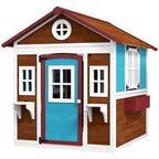 Kinderspielhaus, Holz-Spielhaus f¨¹r Kinder, Outdoor-Gartenspielhaus mit Fenstern, Blument?pfe, 3-8 Jahre, Blau