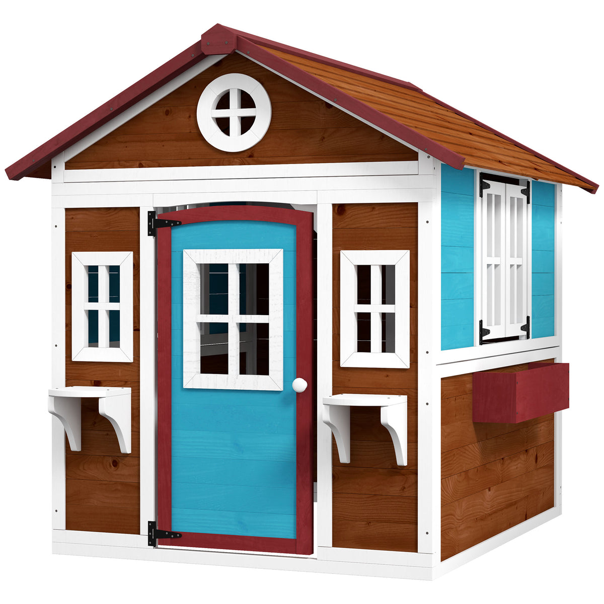 Kinderspielhaus, Holz-Spielhaus f¨¹r Kinder, Outdoor-Gartenspielhaus mit Fenstern, Blument?pfe, 3-8 Jahre, Blau