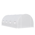  Gewächshaus 595x300x200cm Foliengewächshaus Tomatenhaus mit Tür, Fenster, Folientunnel aus verzinktem Stahl, Pflanztunnel, Treibhaus inkl. Erdanker Seilen, Gartentunnel, Weiß