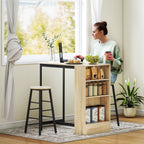 3-teiliges Bartisch-Set, 1 Tresen, 2 Stühle, mit Stauraum und Fußstützen, platzsparend, Hellbraun+Schwarz