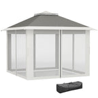 Pop Up Canopy Tent with Double Roof, Zipped Mesh Sidewalls, Carrying Bag, Height Adjustable for Patio Garden, Dark Grey