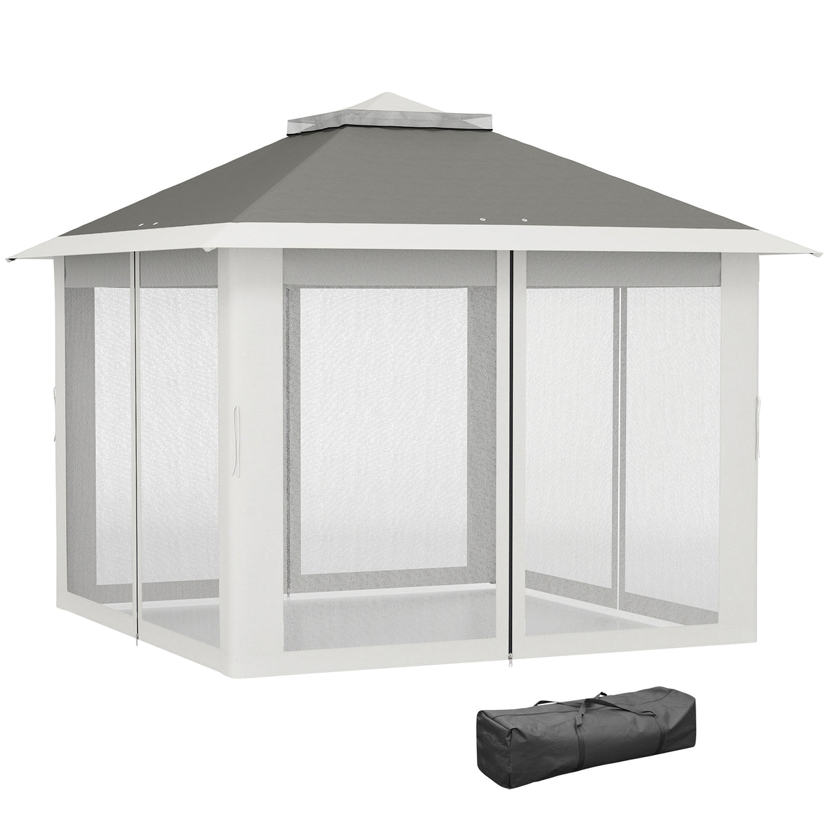 Pop Up Canopy Tent with Double Roof, Zipped Mesh Sidewalls, Carrying Bag, Height Adjustable for Patio Garden, Dark Grey
