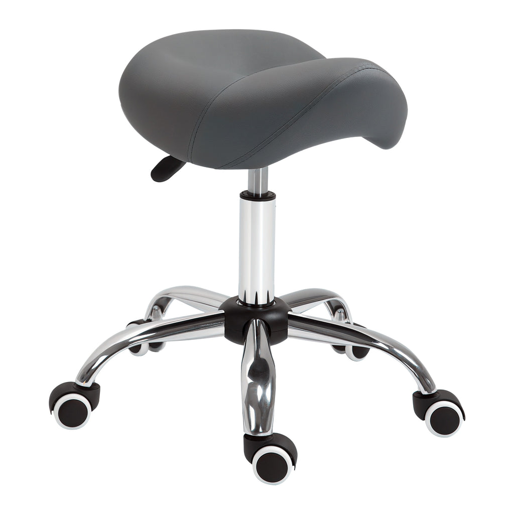 Cosmetic Stool 360° Rotate Height Adjustable Salon Massage Spa Chair Hydraulic Rolling Faux Leather Saddle Stool, Grey