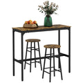 3 Piece Bar Table Set with 2 Stools, Industrial Bar Table and Stool Set, Dining Table and Chair Set, Rustic Brown