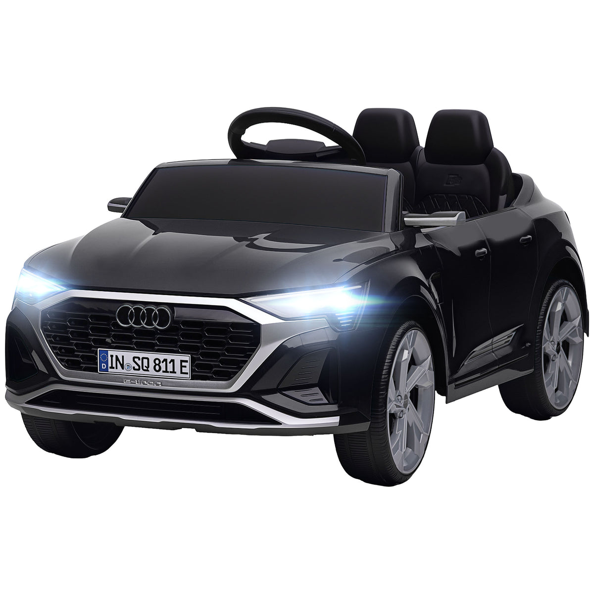 Elektro-Kinderauto, 12V Audi Q8, 3-5 km/h, Fernsteuerung, Scheinwerfer, Musik, Schwarz
