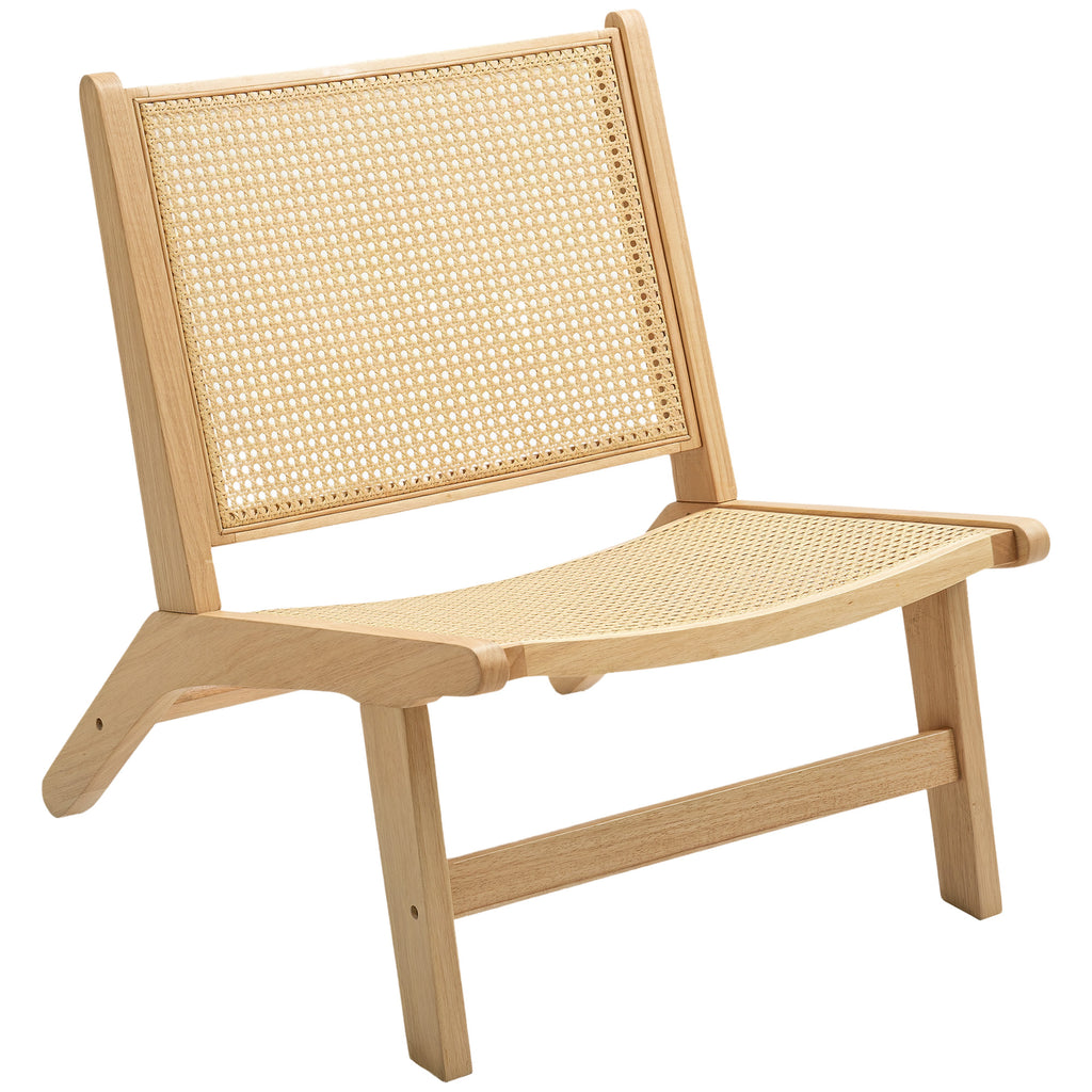 Rattanstuhl, Lesestuhl, Holzrahmen, breiter Sitz, 64 x 70 x 74 cm, Naturholz