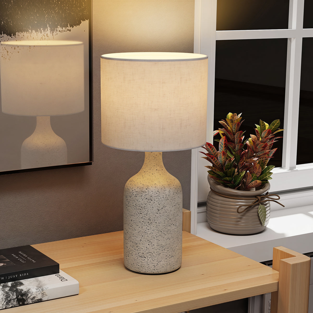 Tischlampe Tischleuchte Vintage Keramiksockel Sandfarben+Beige