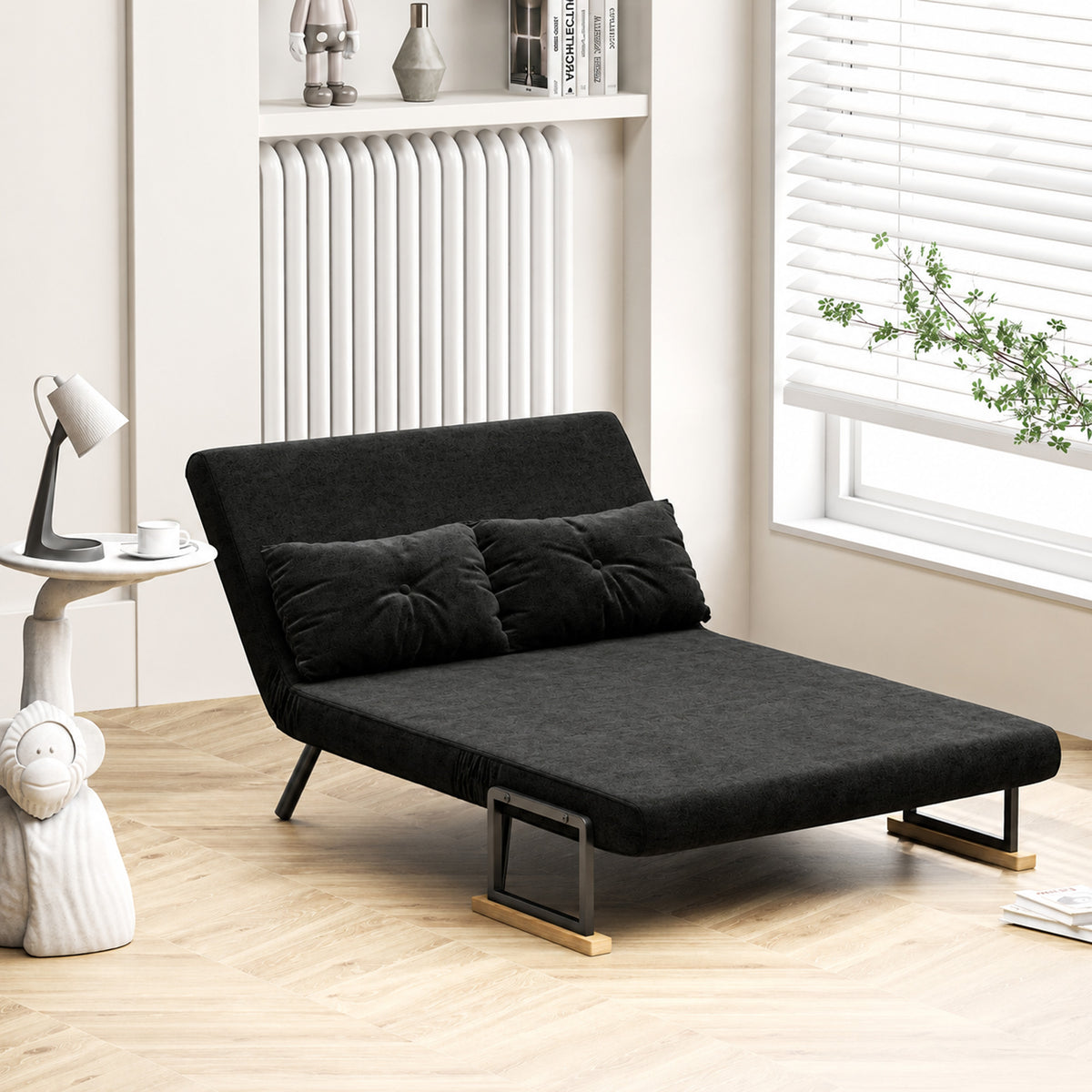 Schlafsofa 2er-Sofa Samtsofa, Schlaffunktion, inkl. 2 Kissen, Samtoptik, Schwarz