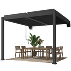 Pergola ca. 3x3 m Aluminium Terrassenüberdachung mit verstellbar Lamellendach Wandmontage Dunkelgrau