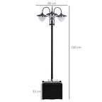  189cm 3-head Solar Lamp Post, Street Light with Planter, Automatic-on, 6 Hour Max Outdoor Ready LED Lighting, Black