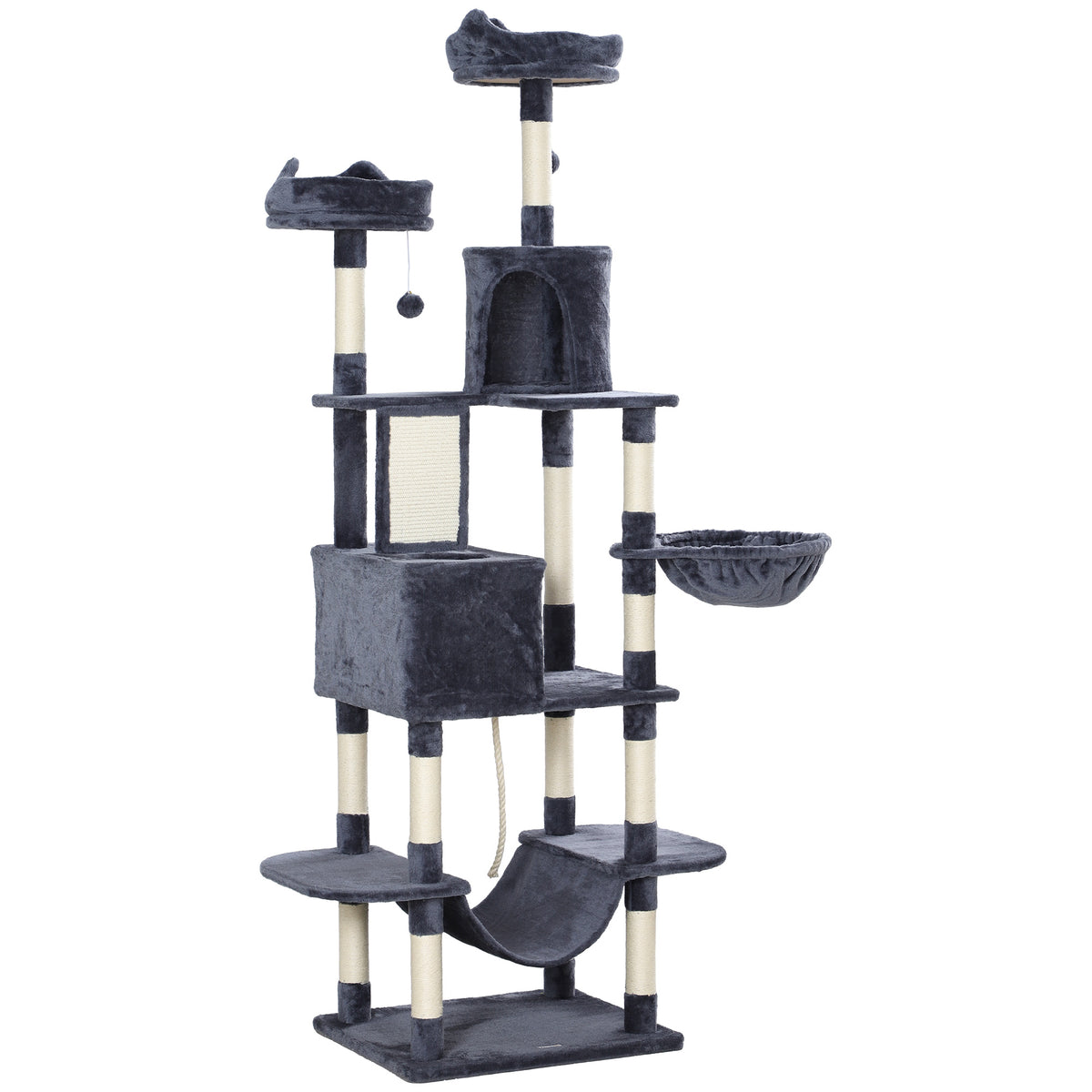 206cm Cat Tree, Multi-Level Cat Tower with Scratching Posts and Board, Beds, Condos, Platforms, Toy Balls, Dark Grey