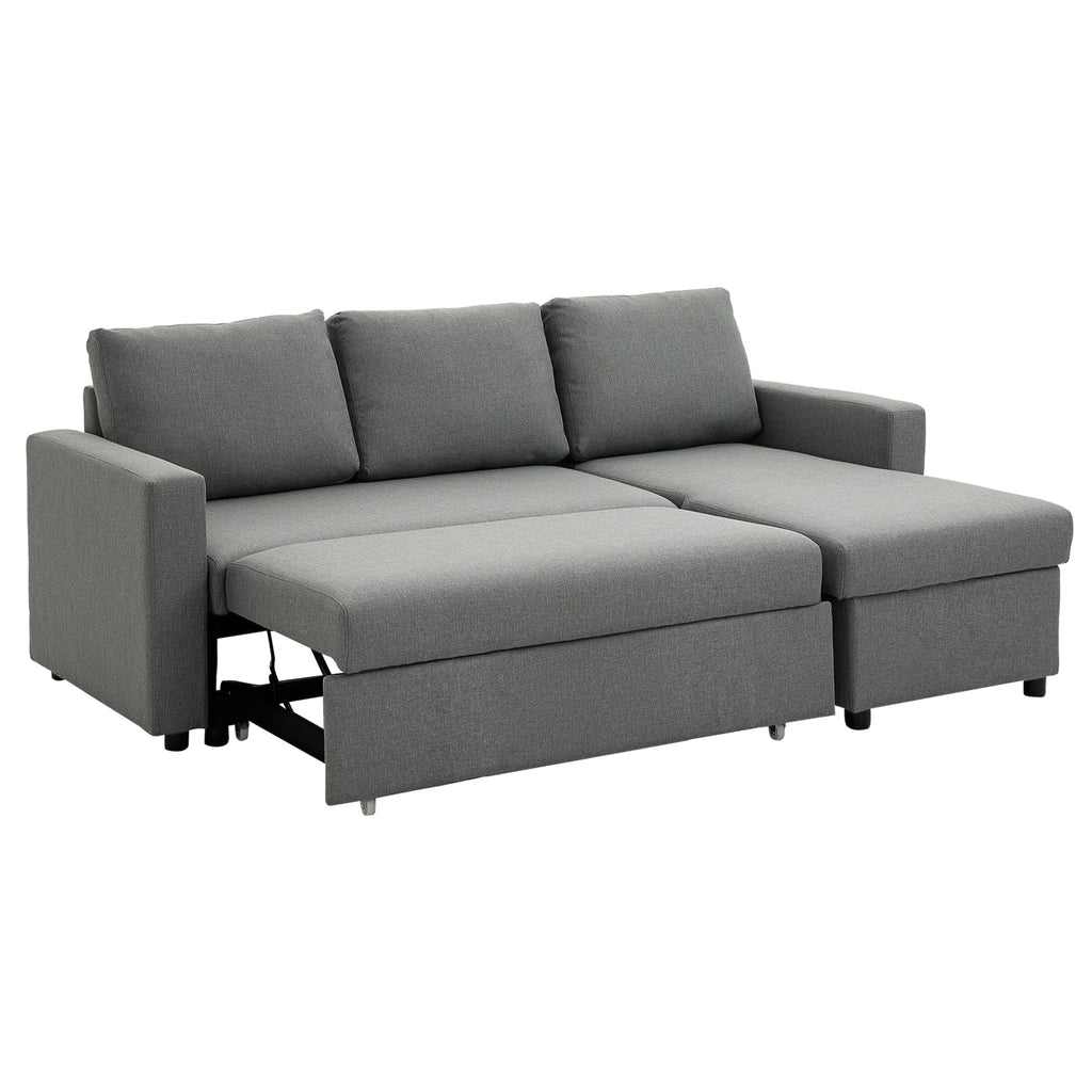 Ecksofa mit Schlaffunktion Stauraum Eckcouch mit Bettkasten Chaiselongue Schlafsofa Stoffsofa L-Form Leinen-Touch Hellgrau 211,5 x 146 x 85 cm