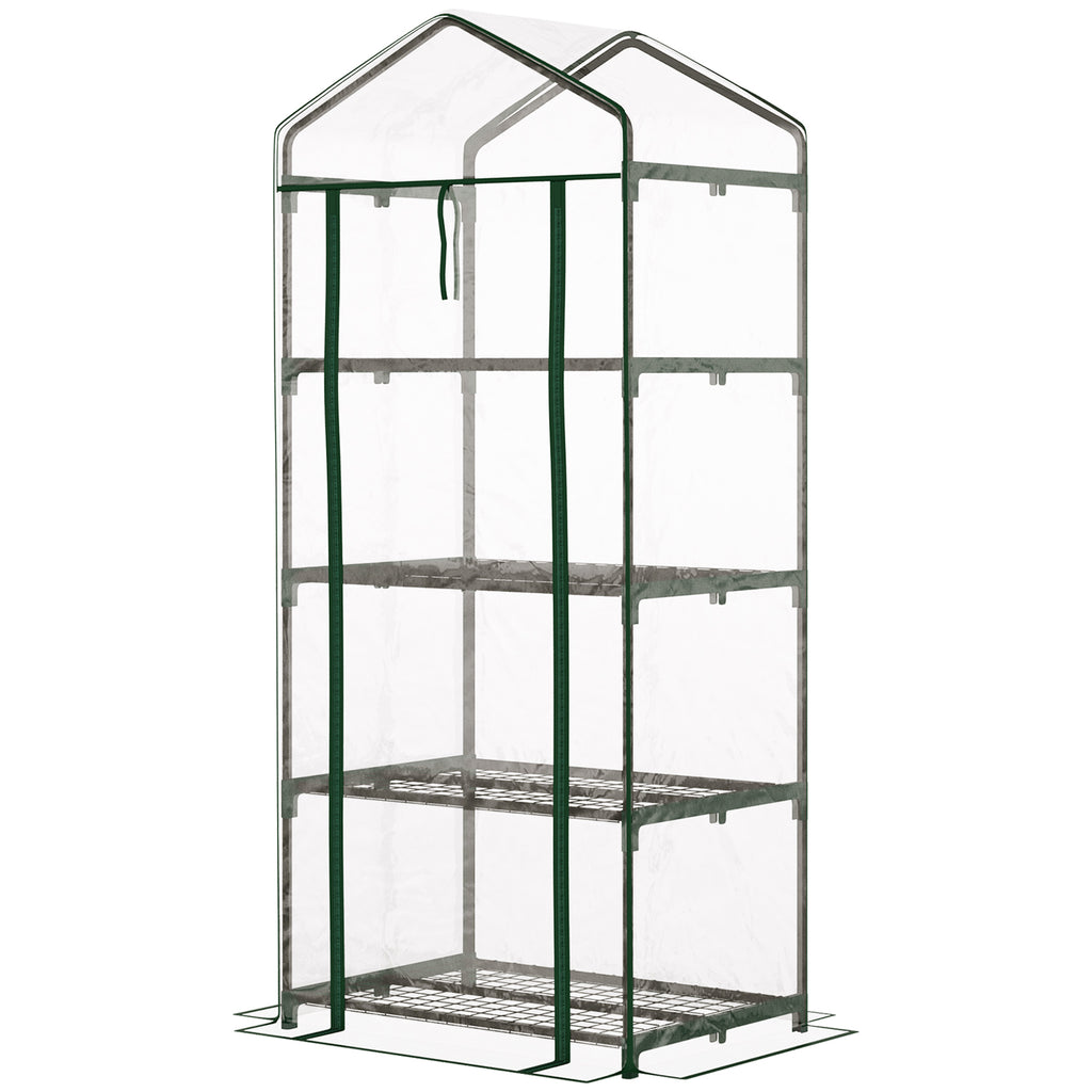 4 Tier Mini Portable Greenhouse Compact Plant Grow Shed Metal Frame PE Cover with Lockable Rolling Wheels, Clear