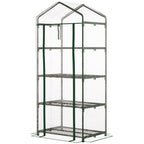 4 Tier Mini Portable Greenhouse Compact Plant Grow Shed Metal Frame PE Cover with Lockable Rolling Wheels, Clear
