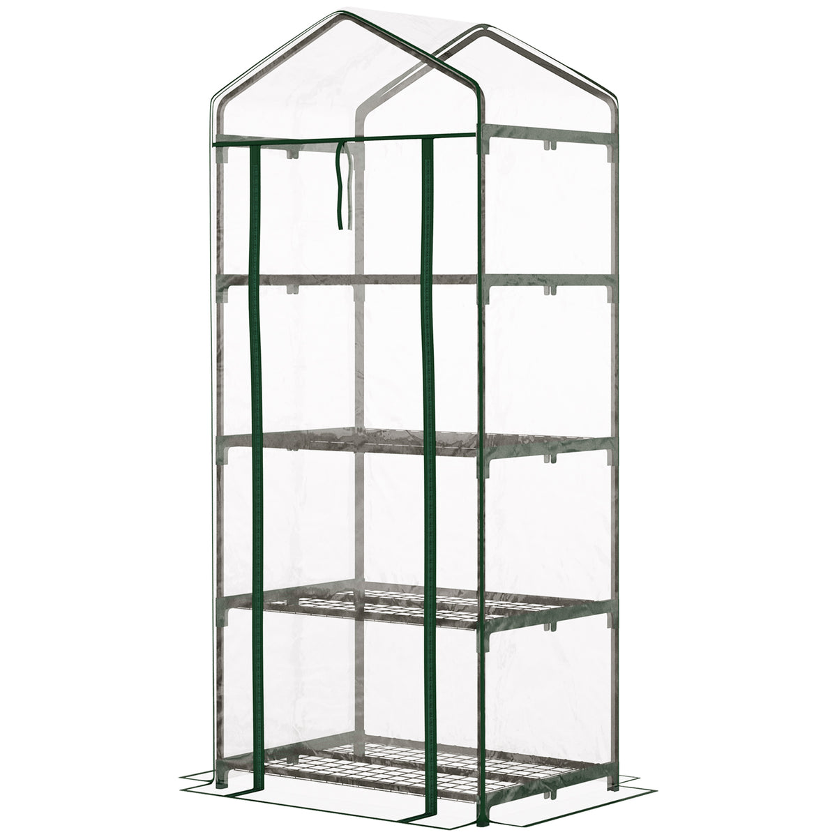 4 Tier Mini Portable Greenhouse Compact Plant Grow Shed Metal Frame PE Cover with Lockable Rolling Wheels, Clear