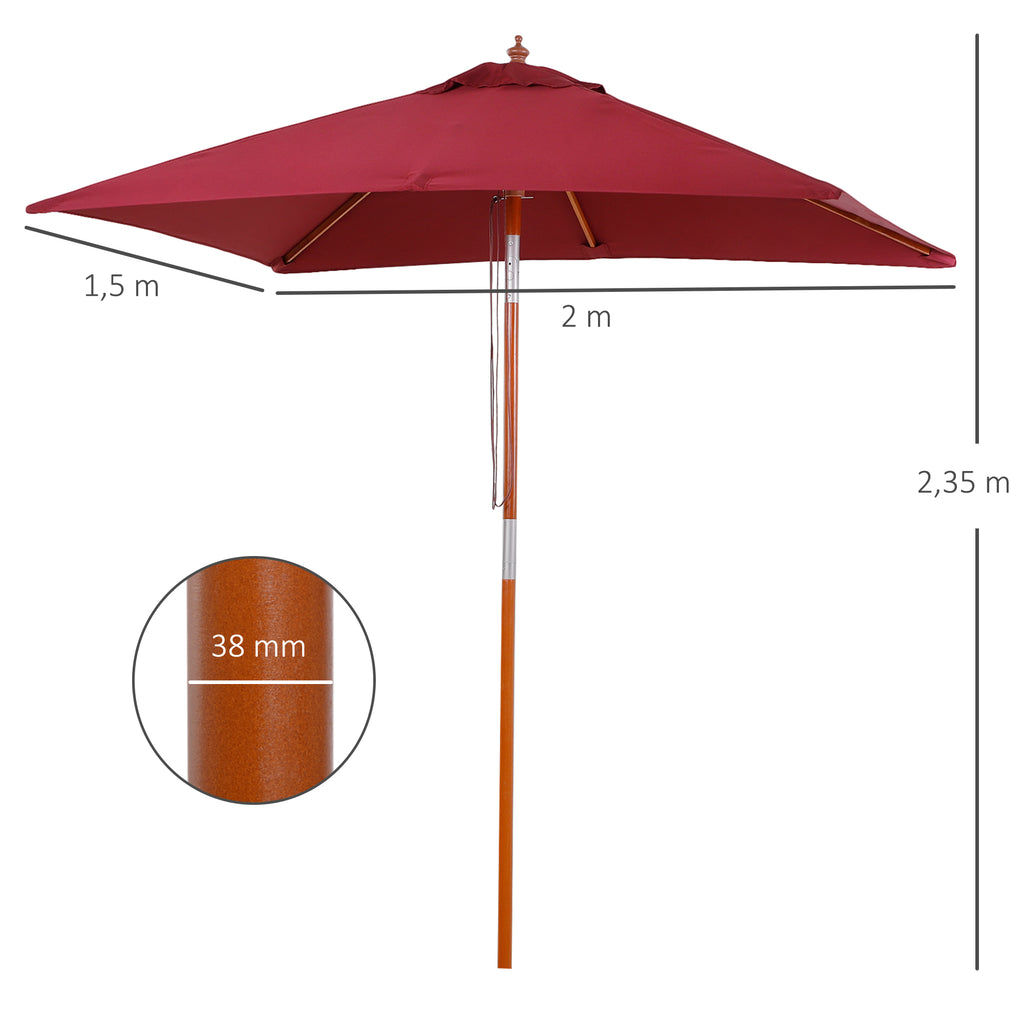 2m Tilting Wooden Pole Parasol - Wine Red