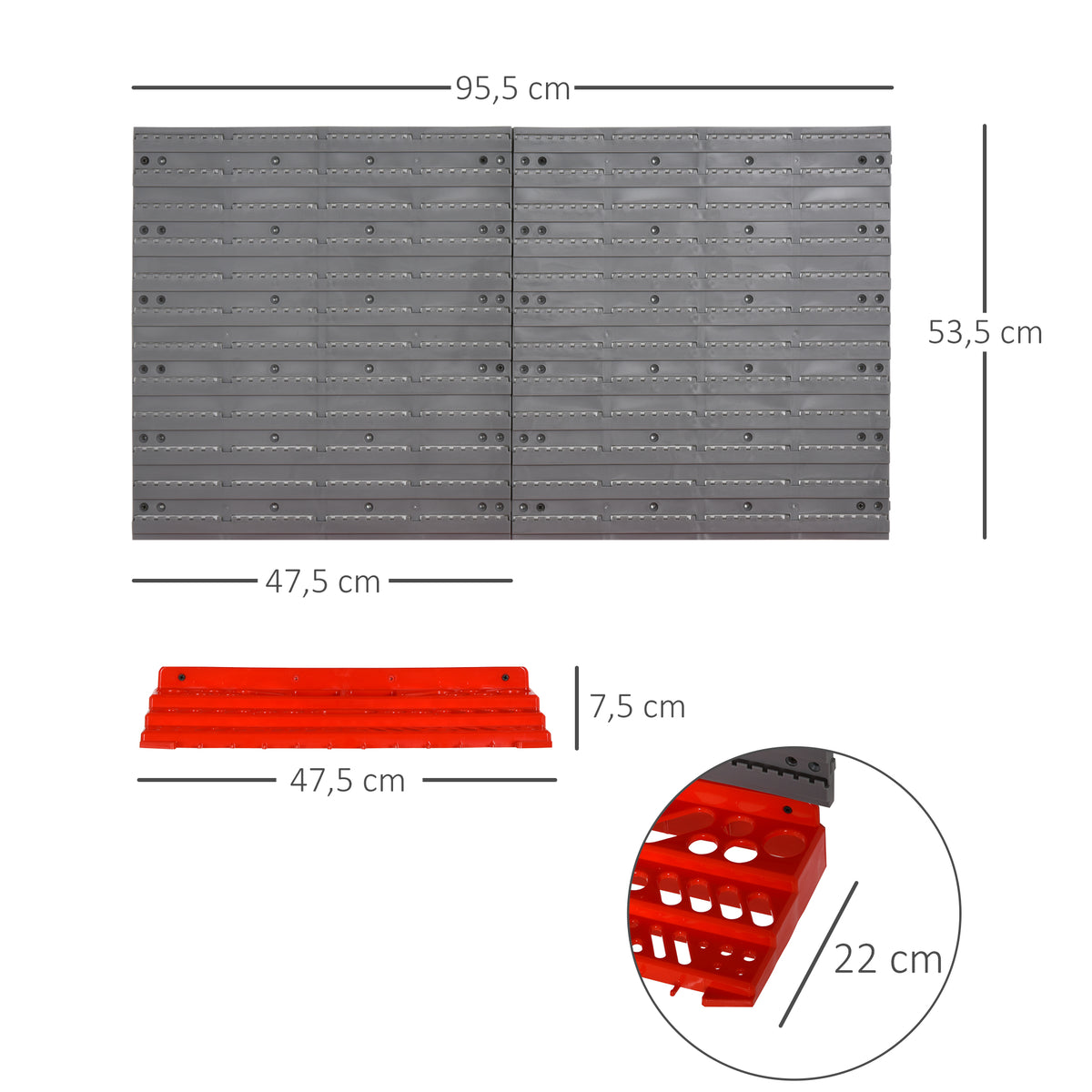 Werkzeuglochwand Wandregal 54 tlg Werkzeughalter Werkzeugwand f¨¹r Werkstatt Sichtlagerk?sten Hakenset PP Grau+Rot 95,5 x 23 x 53,5 cm