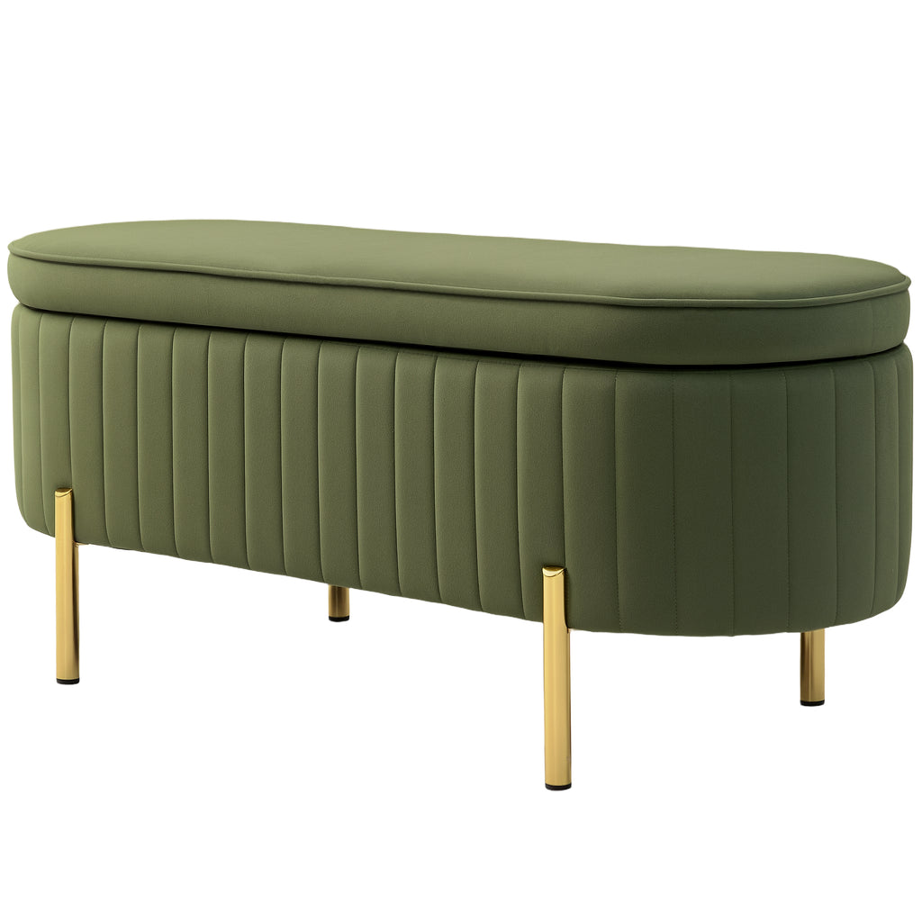 Sitzbank mit Klappdeckel und Stauraum, Stoffbezug, Holz, Metall, Dunkelgr¨¹n+Goldfarben