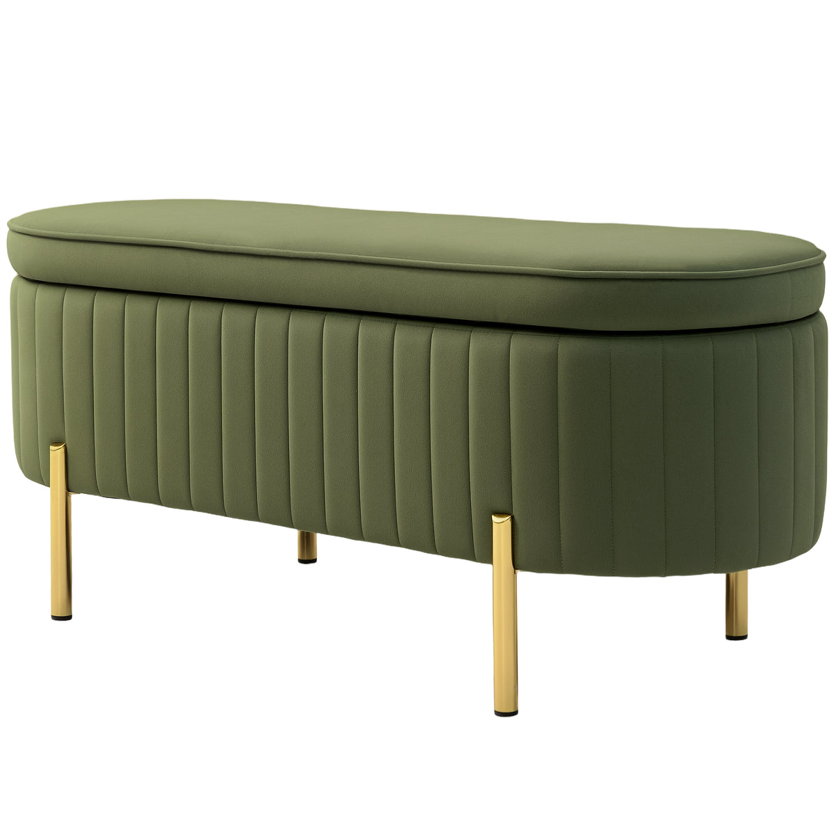 Sitzbank mit Klappdeckel und Stauraum, Stoffbezug, Holz, Metall, Dunkelgr¨¹n+Goldfarben