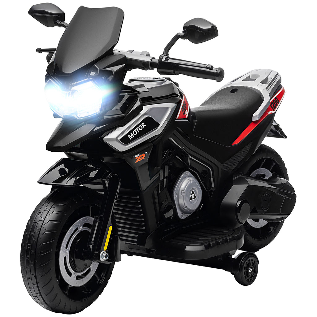 Elektro-Motorrad f¨¹r Kinder von 18-36 Monaten, Aufsitz-Fahrzeug, Hilfsr?der, Lichter, Musik, Kunststoff, Stahl, Schwarz