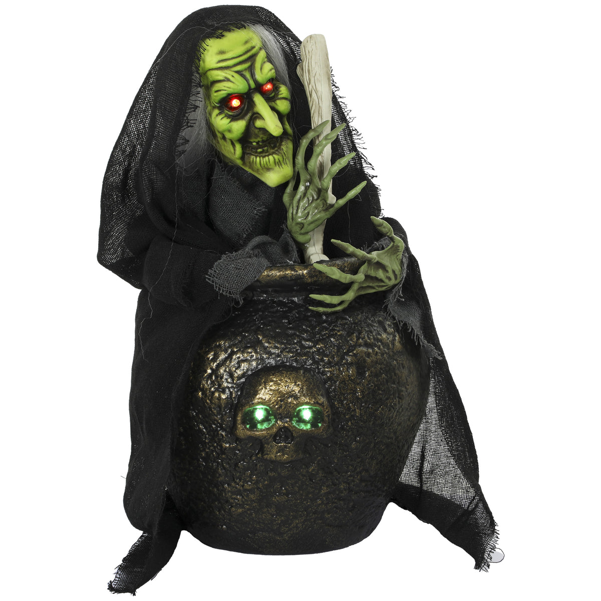 Animierte Halloween-Tischhexe mit Lachsound, leuchtenden Augen und Sound-/Touch-Aktivierung