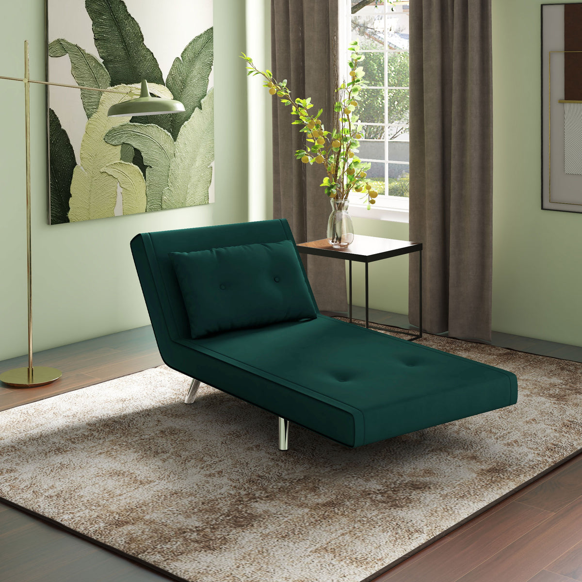 Liegesessel Sessel mit Liegefunktion Schlafsessel, Knopfheftung, Leinenoptik, 77 cm x 88 cm x 83 cm, Gr¨¹n