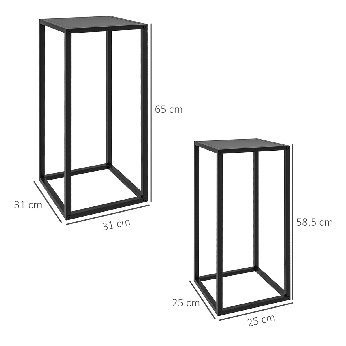 Blumenst?nder, 2er-Set, Skandinavisches Design, Metallrahmen, 58,5/65cm H?he, Schwarz