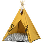 Tierbett, drolliges Tipi-Design, mit weichem Liegekissen, Bodenmatte, für Hunde und Katzen, 60 x 60 x 76 cm