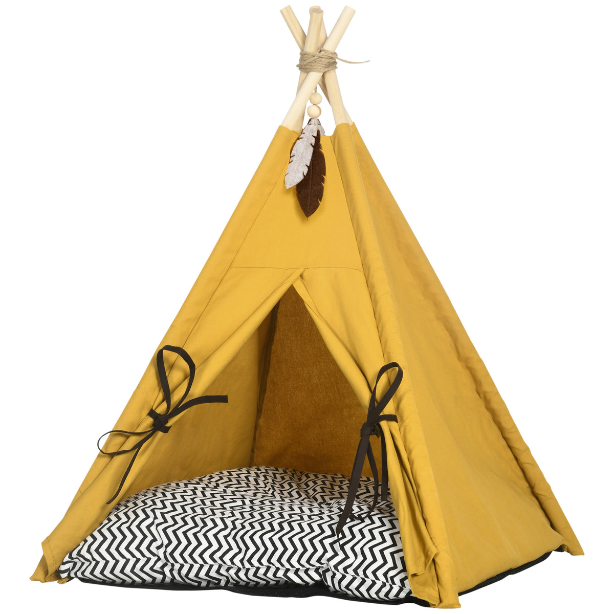 Tierbett, drolliges Tipi-Design, mit weichem Liegekissen, Bodenmatte, für Hunde und Katzen, 60 x 60 x 76 cm
