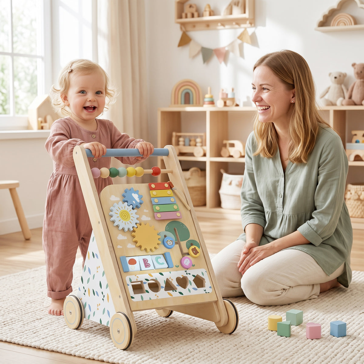 Baby Lauflernwagen Holz Gehhilfe mit Rädern ab 18 Monaten
