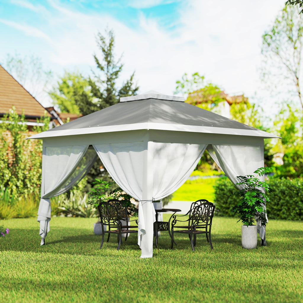 Pop Up Canopy Tent with Double Roof, Zipped Mesh Sidewalls, Carrying Bag, Height Adjustable for Patio Garden, Dark Grey
