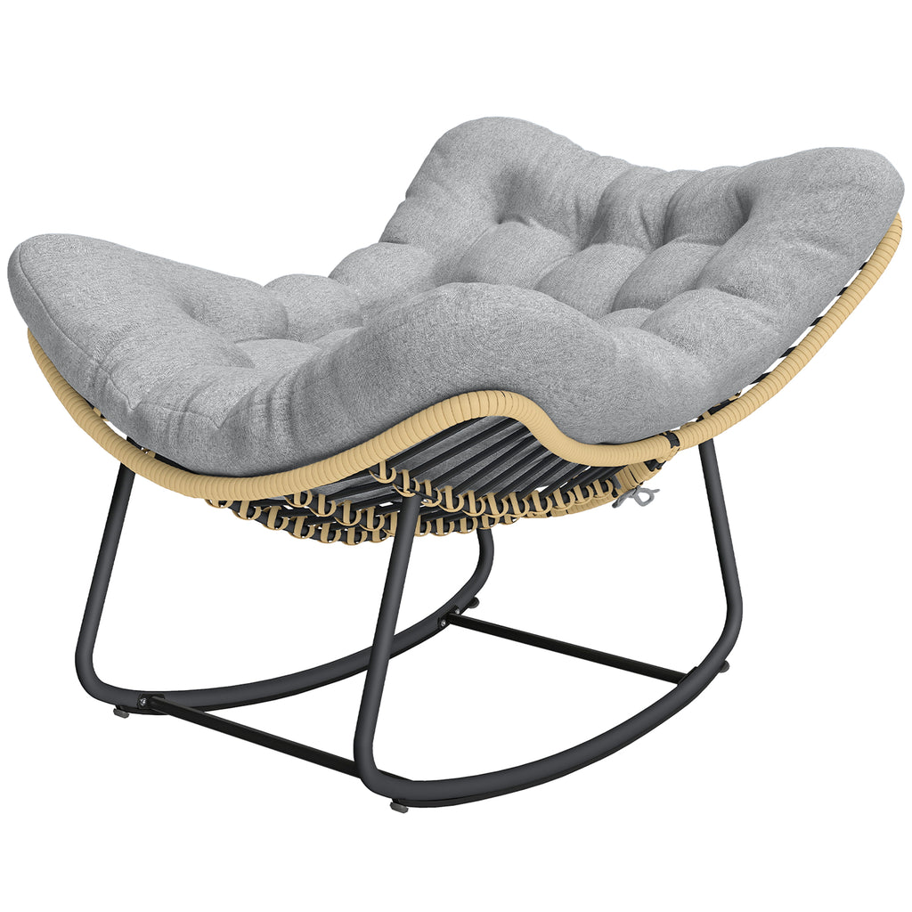 Rattan Schaukelstuhl Gartenliege mit dicke Kissen, Gartenschaukel bis 120 kg Indoor Outdoor 87 x 110 x 70 cm Grau