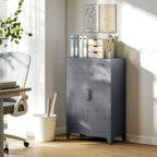 Aktenschrank mit Lamellent¨¹ren, Lagerschrank, Metallschrank mit 2 verstellbaren Einlegeb?den, 75 x 33 x 110 cm, Grau