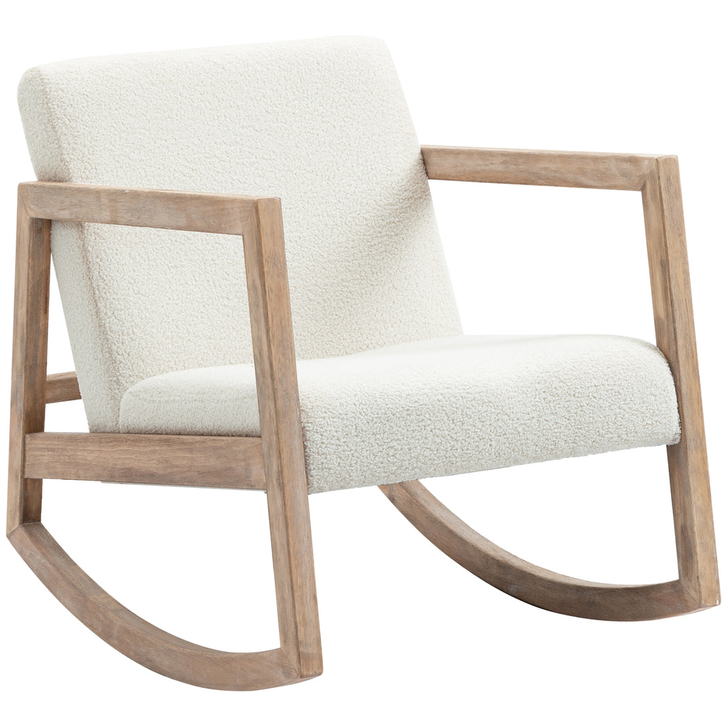 Schaukelstuhl mit Holzrahmen gepolstert Relax Stuhl Sessel Stuhl Wohnzimmersessel Lounge mit gepolsterter Sitzfläche Kautschukholz Cremeweiß 60 x 81 x 71 cm