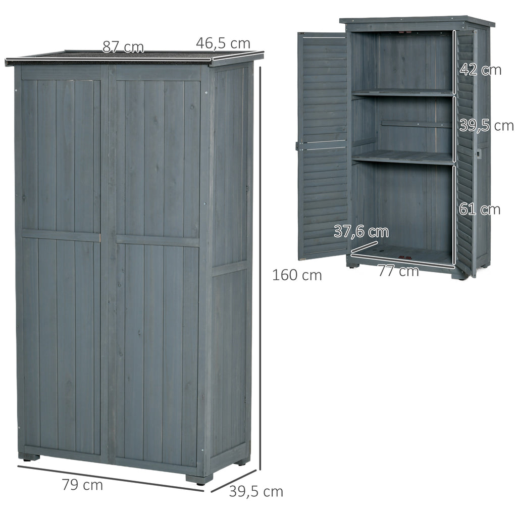 39.5 x 79cm Fir Wood Garden Shed - Grey