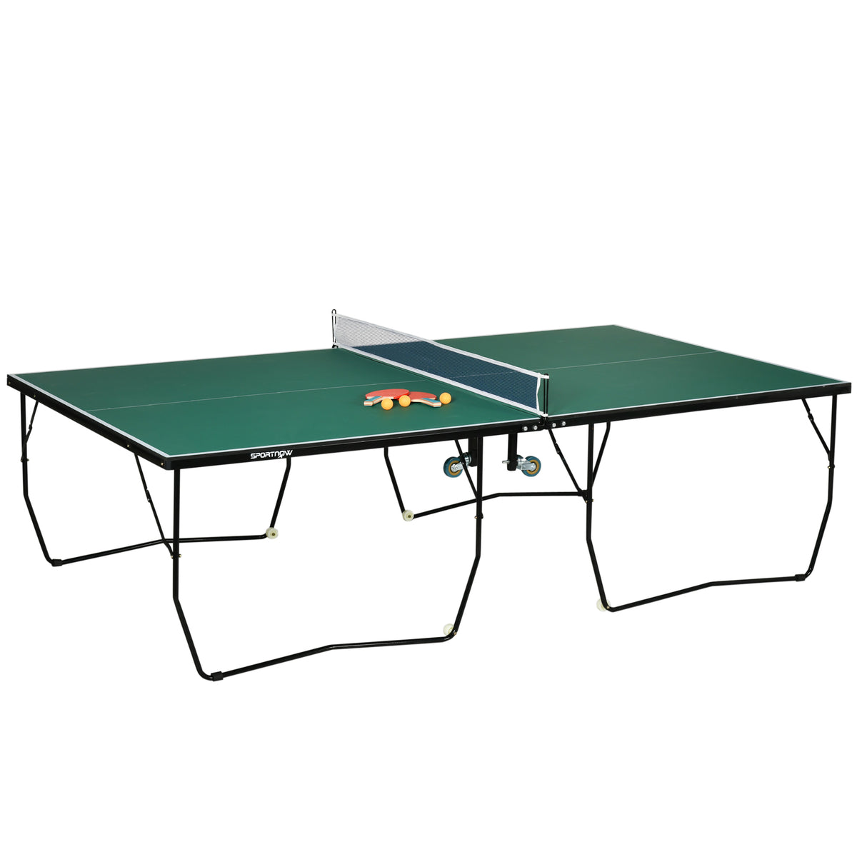 9FT Folding Tennis Table, with 8 Wheels, for Indoor Use, Green