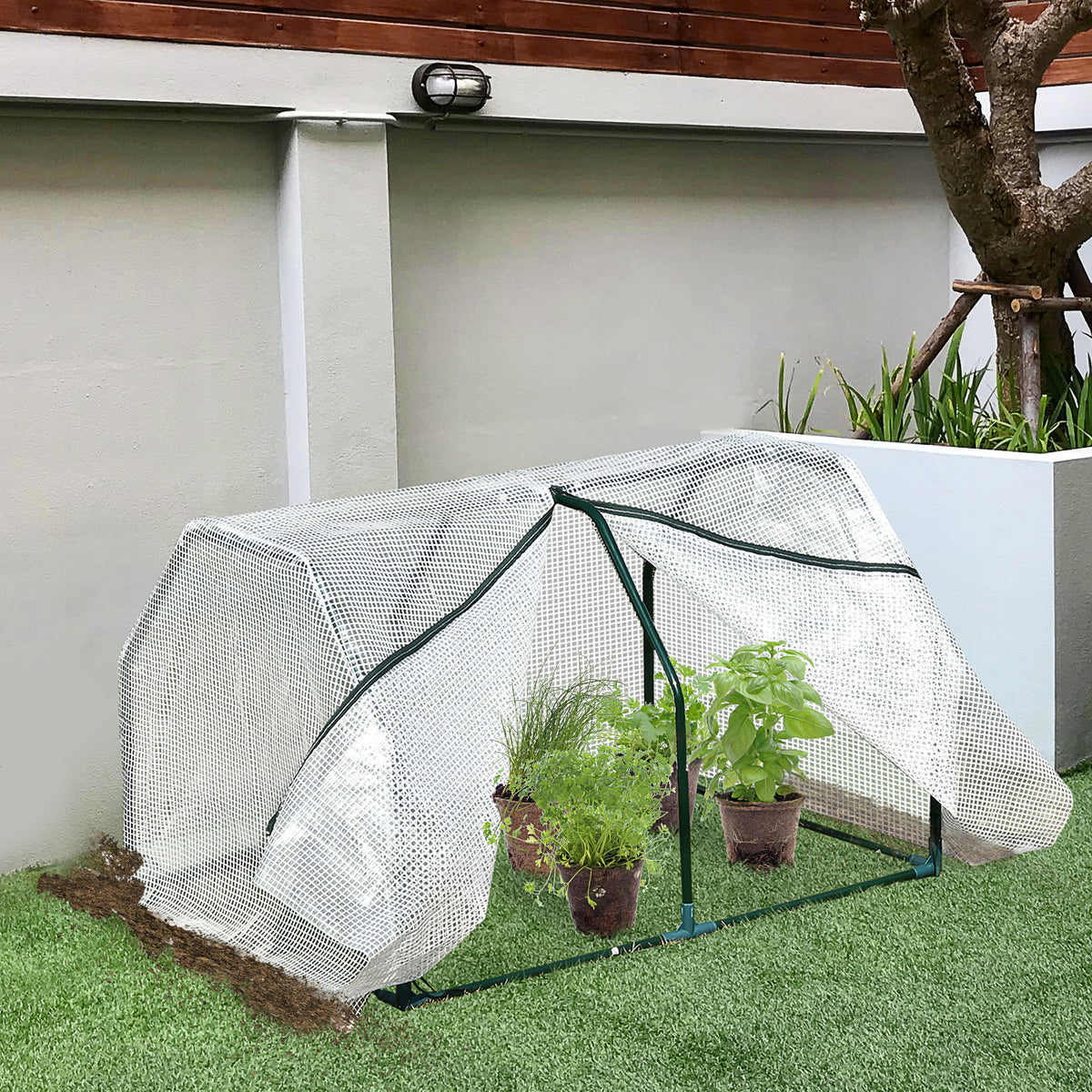 Mini Gewächshaus, wetterbeständig, leicht zu transportieren, 99 cm x 71 cm x 60 cm, Folientunnel, Grün