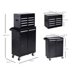  Tool Chest 2 in 1 Metal Tool Cabinet Storage Box with 5 Drawers Pegboard Wheels 60x28x104.5cm Black